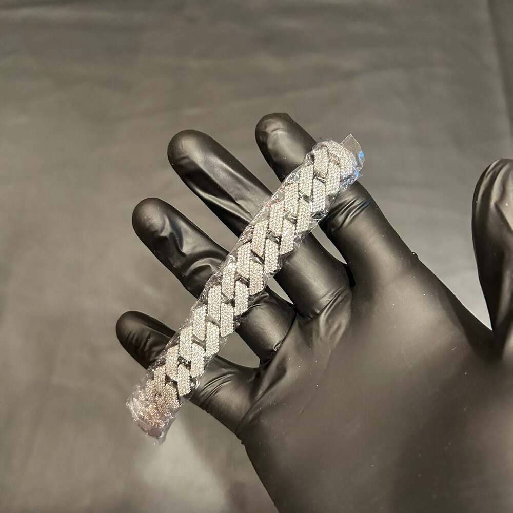 Moissanite Silver 15mm 4 Row Cuban Bracelet 9in VVS1 Brand New